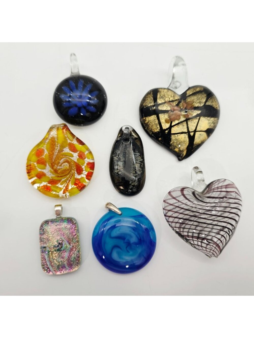 Glass Pendant Lot - Heart Swirl Round & Rectangle Vibrant Colors & Patterns